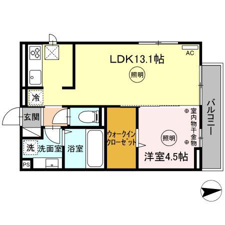 QUATTROSOLDI花畑(1LDK/2階)の間取り写真