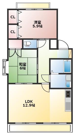 ベアーフルート(2LDK/3階)の間取り写真