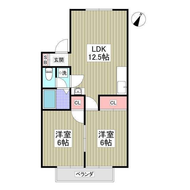 リブレス桐生堤町A(2LDK/2階)の間取り写真