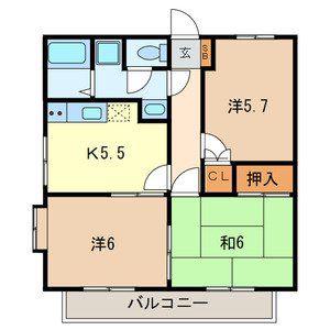 グランデュール新田(3K/2階)の間取り写真