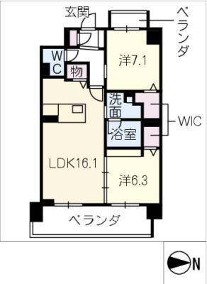 クオリア覚王山(2LDK/1階)の間取り写真