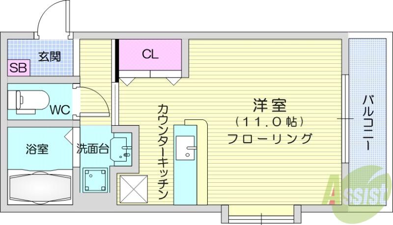 サン・ヴィレッジ(ワンルーム/1階)の間取り写真
