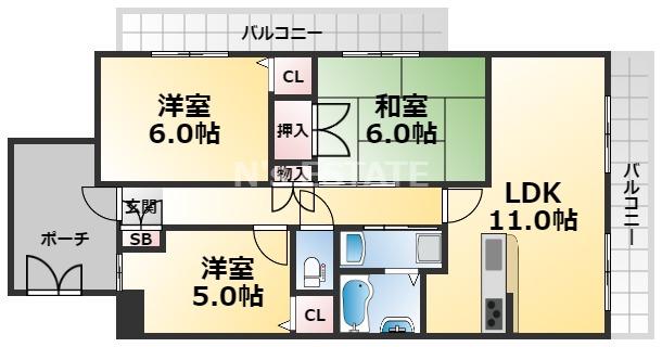 ラ・ポール須磨(3LDK/3階)の間取り写真