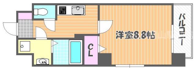 グランフォンテーヌ奉還町(1K/2階)の間取り写真