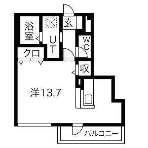 シュッドソレイユ(ワンルーム/2階)の間取り写真