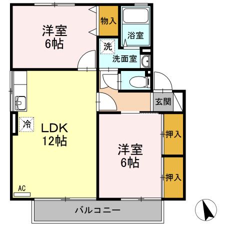 ジョリー若槻B(2LDK/2階)の間取り写真