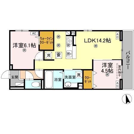 メテオラ(2LDK/1階)の間取り写真