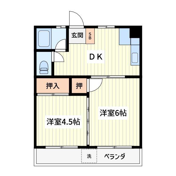丸山コーポ(2DK/4階)の間取り写真