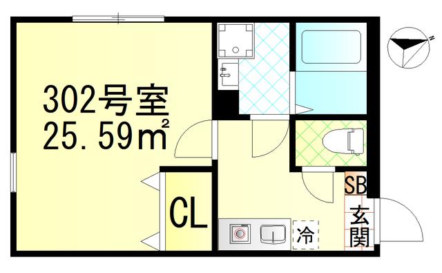 逗子市久木(1K/3階)の間取り写真