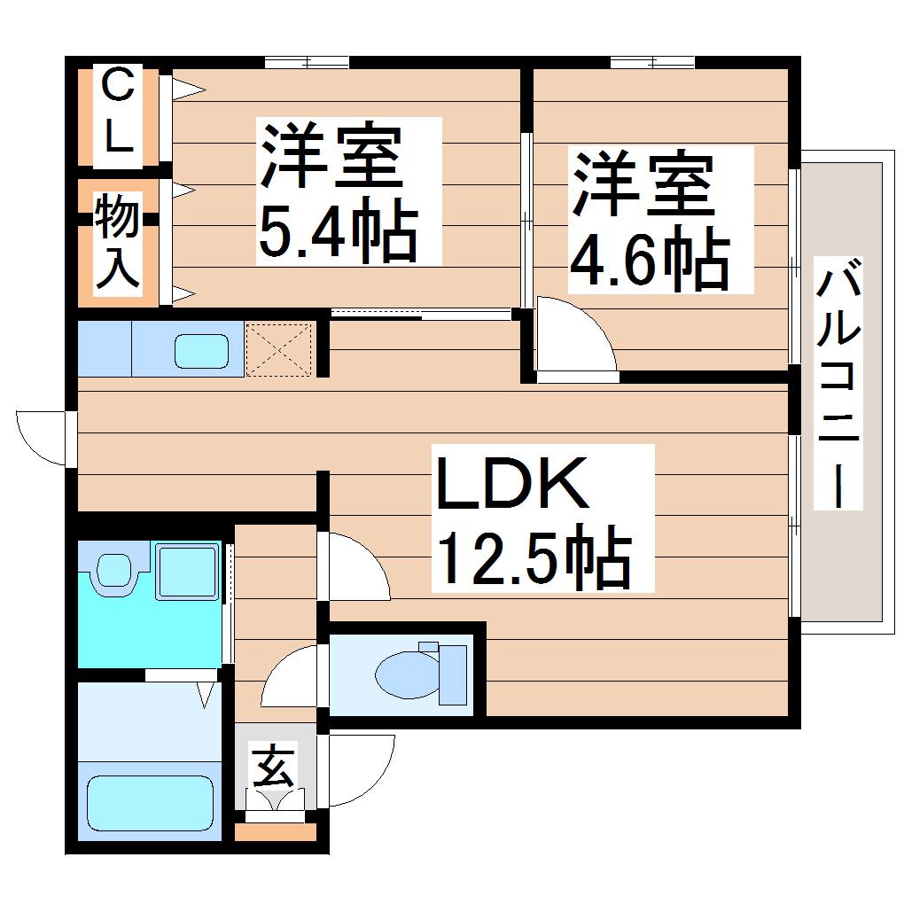 ヌーヴェルコート(2LDK/2階)の間取り写真