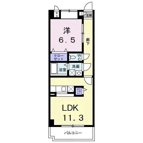 キュウブ由布川(1LDK/1階)の間取り写真