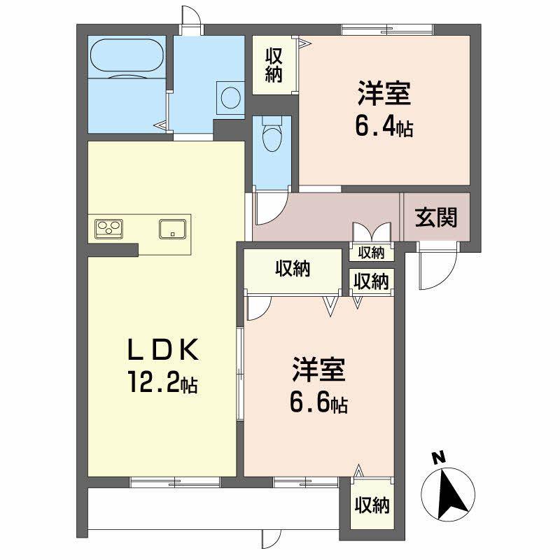 ベレオ西新浜 A棟(2LDK/1階)の間取り写真