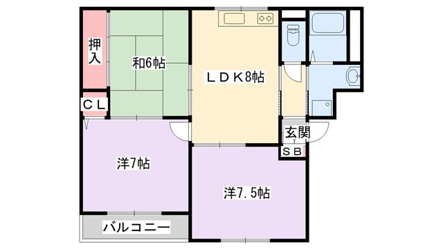 Mクレール B棟(3DK/2階)の間取り写真