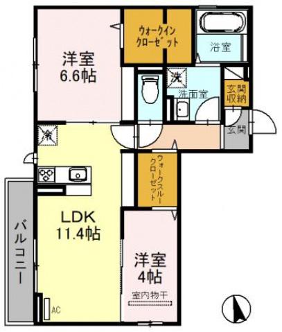 コンフォート瓜破II(2LDK/3階)の間取り写真