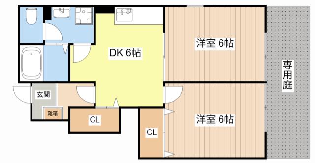 アプトソレアード(2DK/1階)の間取り写真