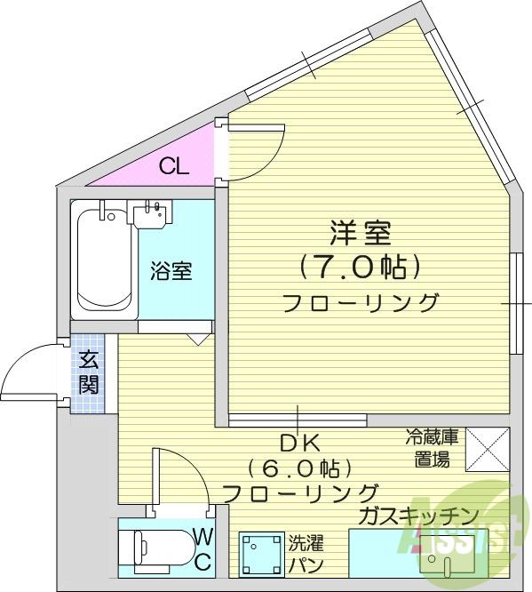 YOU館(1DK/3階)の間取り写真