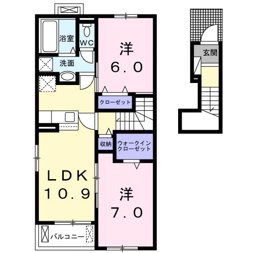 メレルカンB(2LDK/2階)の間取り写真