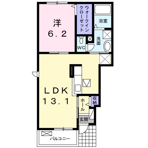 ピオニール岡田(1LDK/1階)の間取り写真