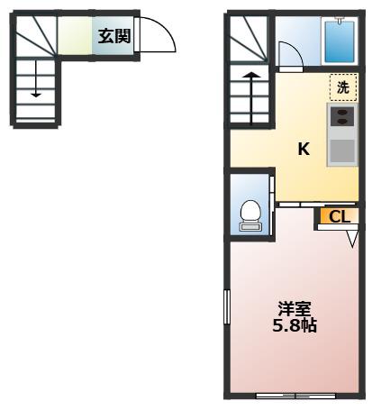 シバリヒルズ(1K/2階)の間取り写真