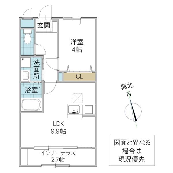 ブランシュ フルールAR(1LDK/1階)の間取り写真
