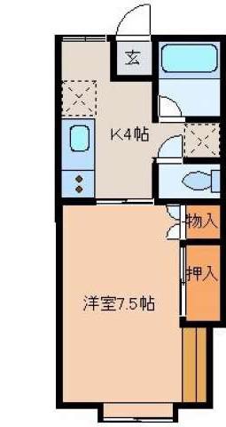 ネオパレス富田 B棟(1K/2階)の間取り写真