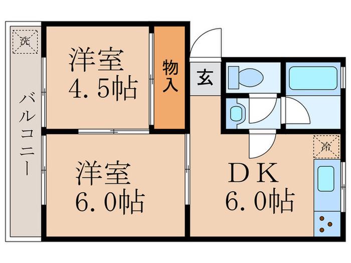 グリーンハイツ(2DK/2階)の間取り写真