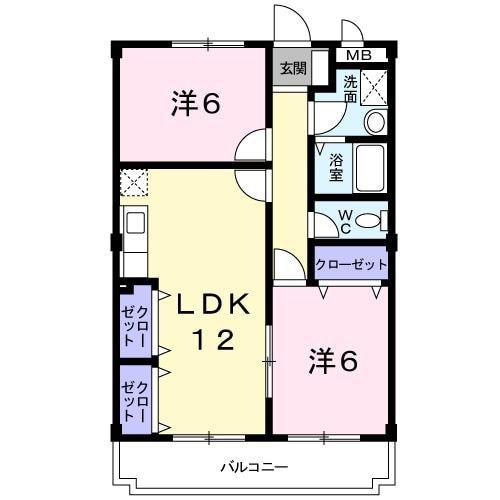 ニューマリッチ加古(2LDK/2階)の間取り写真