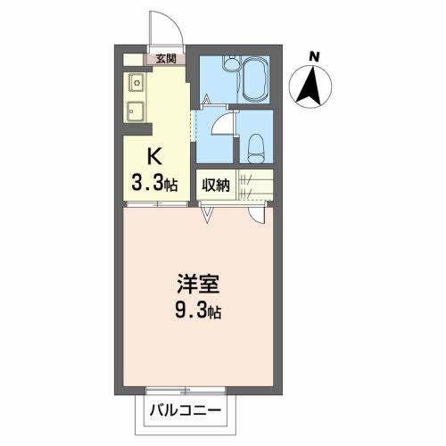 ディアス関場(1K/2階)の間取り写真