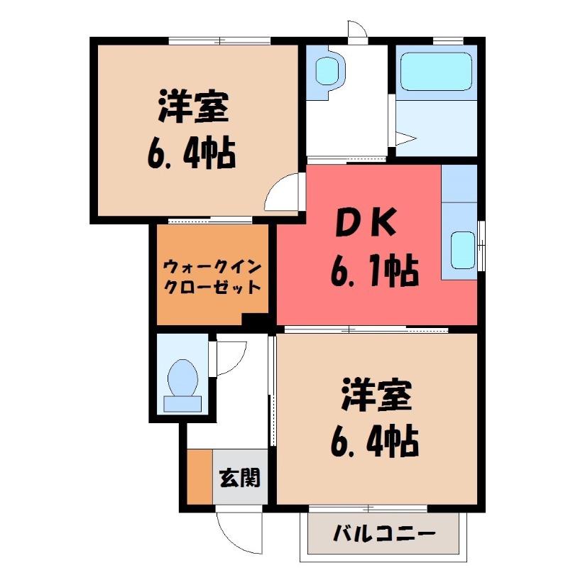 エクセランB(2DK/1階)の間取り写真