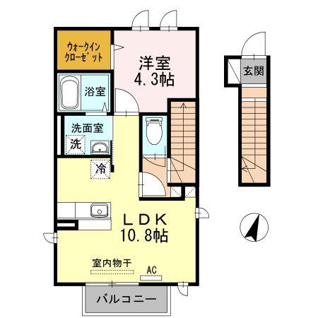 エレガンス中ノ島 B棟(1LDK/2階)の間取り写真