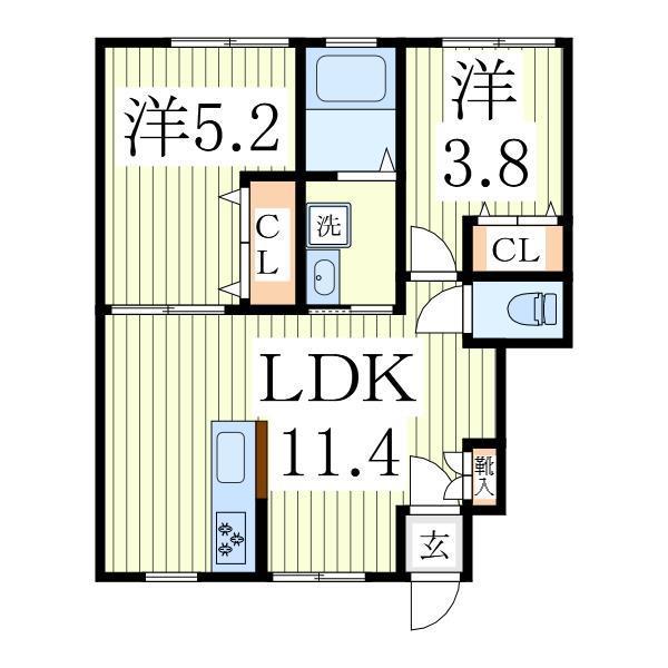 サンライズ柏明原(2LDK/1階)の間取り写真