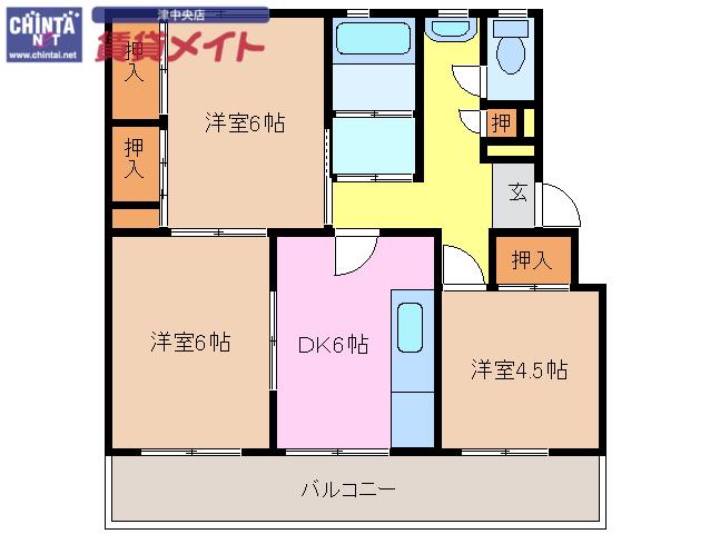 パールテラス(3DK/3階)の間取り写真