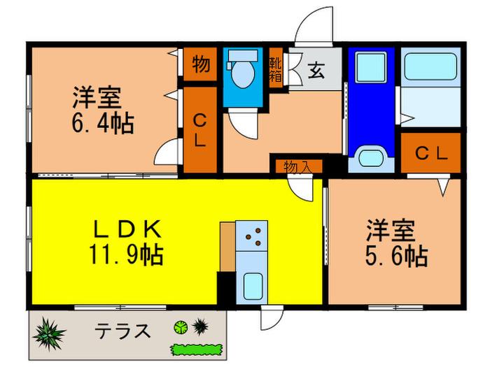 アリオーゾ宝塚(2LDK/1階)の間取り写真