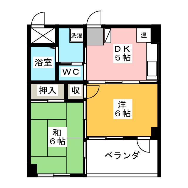 スクウェアーコート(2DK/2階)の間取り写真