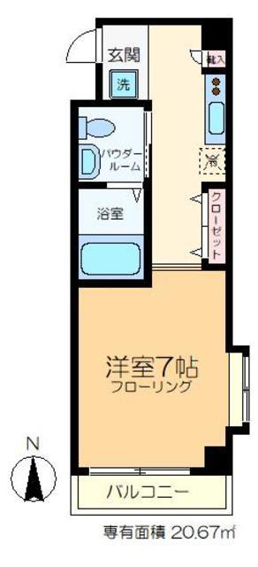 JR総武線 新小岩駅 徒歩20分 5階建 築8年(1K/3階)の間取り写真