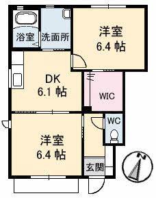 ディアスMUKAI(2DK/1階)の間取り写真