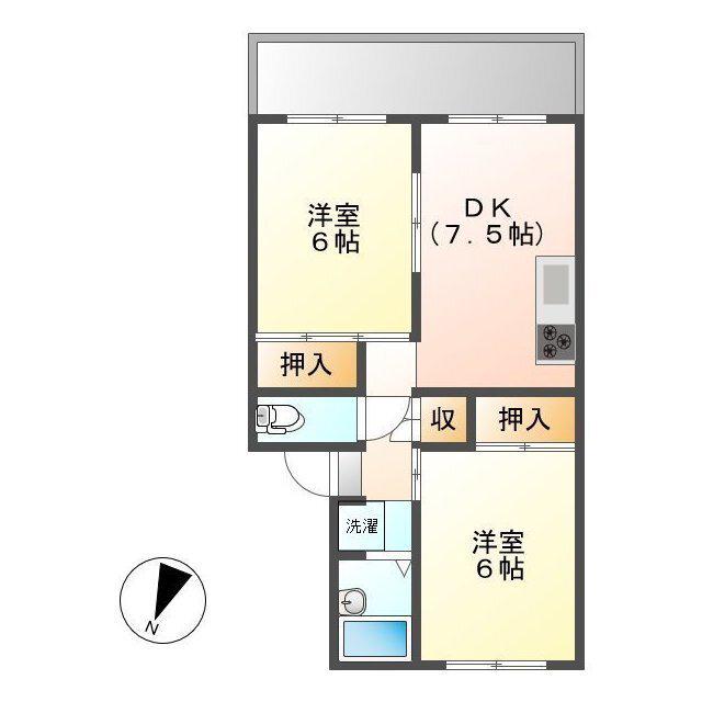 ライオン加賀(2DK/1階)の間取り写真