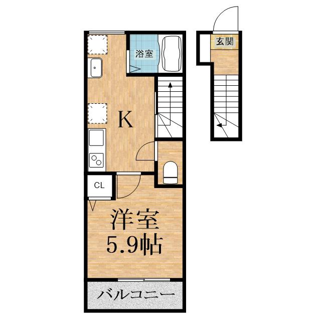 パステール・グランおゆみ野(1K/2階)の間取り写真