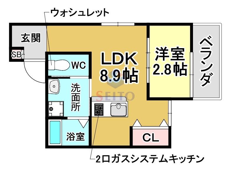 リアコート服部天神(1LDK/1階)の間取り写真