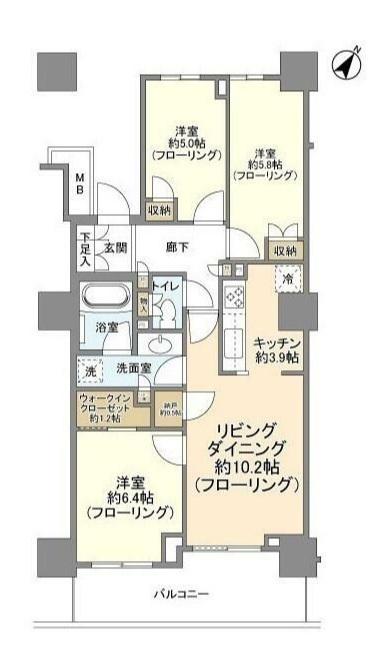 ミッドオアシスタワー棟(3LDK/10階)の間取り写真