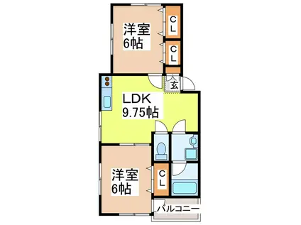 フローラルハイツ新町(2DK/1階)の間取り写真