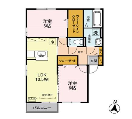 フェリーチェ B(2LDK/2階)の間取り写真