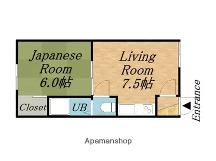 来夢ハイツ(1LDK/2階)の間取り写真