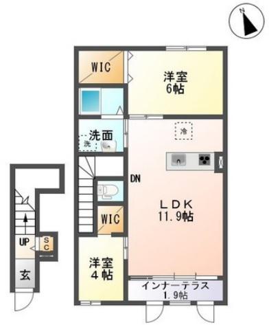 グリーンヒル(2LDK/2階)の間取り写真