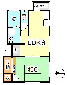 ドミールタキザワ(1LDK/2階)の間取り写真