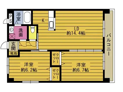 フローラ仲西町(2LDK/4階)の間取り写真