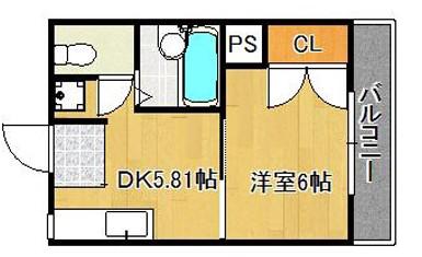 ヒューマンハイツII(1DK/2階)の間取り写真