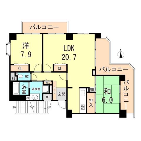 メゾン夙川(2LDK/2階)の間取り写真