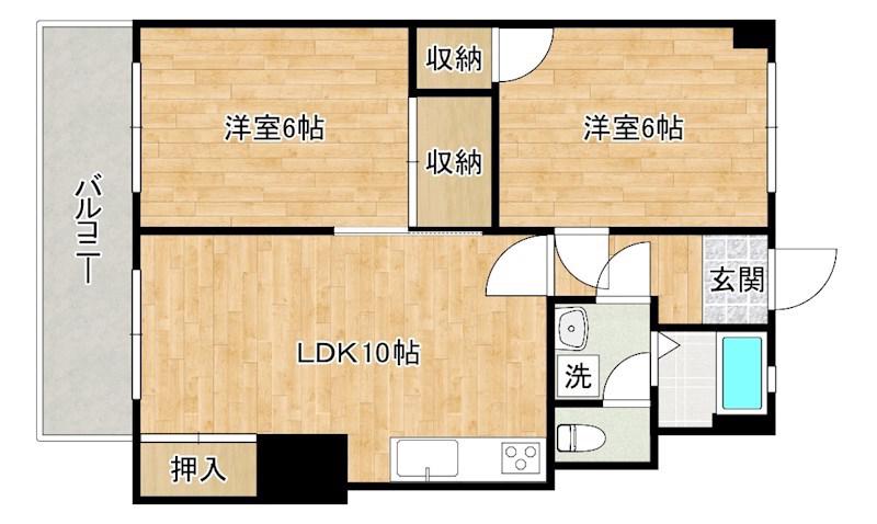 米谷木町第二ビル(2LDK/2階)の間取り写真