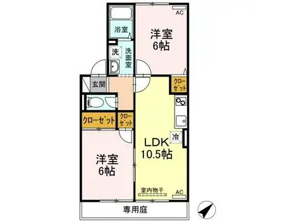 ヴィラ西福原B棟(2LDK/1階)の間取り写真